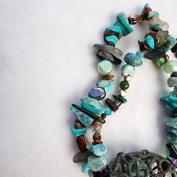 Handmade Artisan Genuine Turquoise Blue pearl Chrysacolla boho beach necklace - Picture 10 of 12